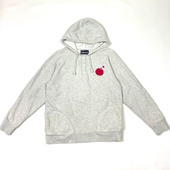 the hundreds 1/4 button hoodie sweater pullover gray red 80 size large B31 - Picture 1 of 8